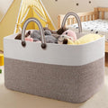 OIAHOMY 95L Large Blanket Basket, 24”x16”x15” Rectangle Woven Baskets For Storage, Nursery Blanket Storage Living Room, Toy Box With Long Handle-Gradient Brown With White