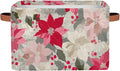 Storage Baskets Bin, Christmas Winter Poinsettia Collapsible Canvas Fabric Storage Bin Decorative Baskets Toy Organizer Rectangle Storage Boxes with Handles for Home Shelves Nursery, J-001