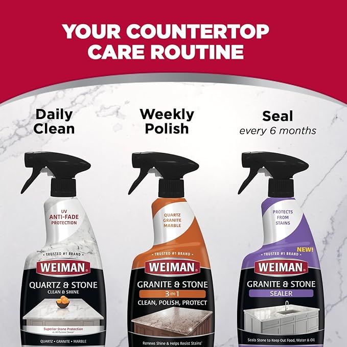 Weiman Quartz Countertop Cleaner and Polish - Clean and Shine Your Granite, Marble Countertops, Kitchen Island, and Stone Surfaces with UV Anti-Fade Protection, Citrus, 24 Ounce with Microfiber Cloth