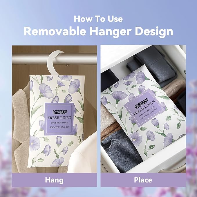 MYARO Large 12 Pcs Linen Scented Sachets for Drawer and Closet, Long-Lasting Sachets Bags Air Freshener Fresh Scents, Hanging Potpourri Bags Home Fragrance for House