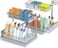 Saydear Under Sink Organizer Storage 2-Tier Premium Metal Pull-Out Kitchen Cabinet Organizer with Sliding Drawer, Height Adjustable, Heavy Duty for Kitchen & Bathroom Organizers 2 Pack Grey