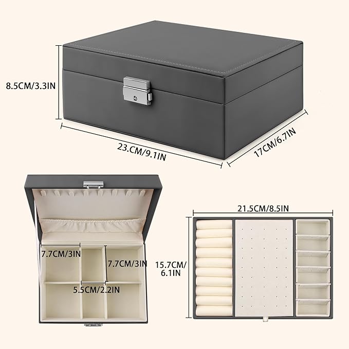 Homeanda Jewelry box 2 layer Jewelry box Leather Jewelry boxes for Women Girls Teens Jewelry organizer box Jewelry Storage box with lock(Black)