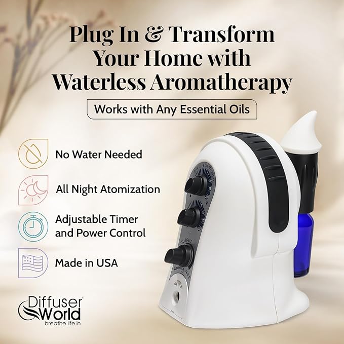 1000 Sq Ft Waterless Diffuser for Essential Oils, Made in USA Black Waterless Aroma Atomizer for Large Room Fragrance, Home Scent Machine, Air Aromatherapy Holiday