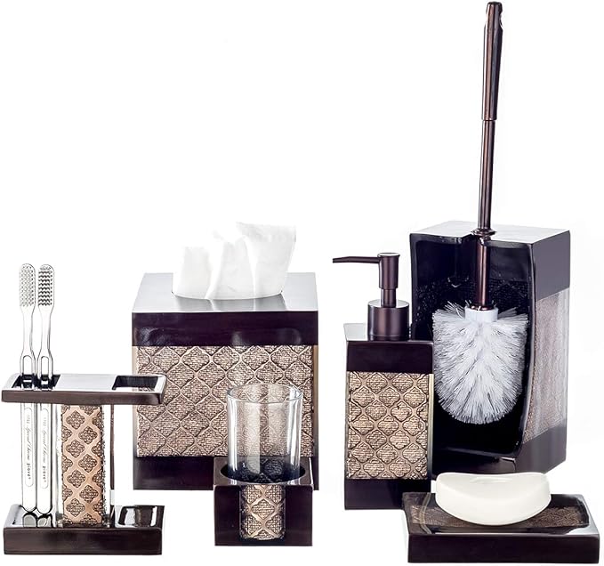 Creative Scents Brown Toilet Brush with Holder Set - Bathroom Toilet Bowl Brush and Holder - Decorative Toilet Cleaner Brush - Good Grip Toilet Bowl Scrubber (Dahlia Style)