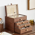 Homruilink Black Walnut Wooden Jewelry Box for Women 4 Layer with Glass Lid and Pull-out Necklace Storage Layer Watch Necklace Ring Earring Storage,Valentine's Day Gifts