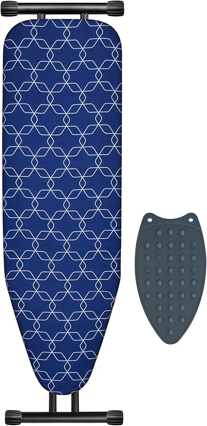 Deegureet Classic Ironing Board, Compact and Space Saver,Size 43 x 13 Ironing Board, Extra Wide Ironing Area with Extra Thick Heavy Duty Padded, Stable Structure,Easy to Fold Blue Geometry