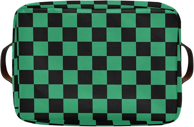 ALAZA Black Green Checkered Foldable Storage Box Storage Basket Organizer Bins with Handles for Shelf Closet Living Room Bedroom Home Office 2 Pack