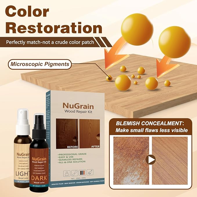 NuGrain Wood Repair, Professional Wood Floor Scratch Repair, Easy-Fix Wood Furniture Repair, Floor Cover Nicks and Scratches, Hides Minor Defects, Restore a Finish for Wood, Floors,Tables (1)