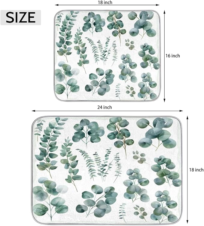 Hexteria Dish Drying Mat for Kitchen Counter Dish Mat Pad Absorbent Microfiber Kitchen Drying Mat Dish Drainer Rack Mat, 18x24 Inch, Eucalyptus Leaves