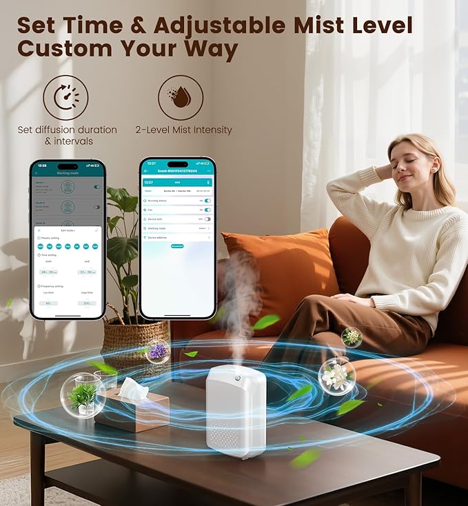 Waterless Essential Oil Diffuser 3000 Sq.Ft Coverage for Large Home Hotel Office, 400ml Cold Air Scent Machine for Aromathrapy, Bluetooth App Control, No-Noise Aroma Diffuser On Wall Valentines Gift