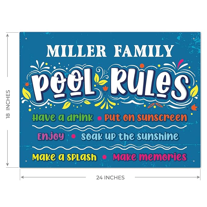 Custom Pool Sign, Pool Rules Make Memories for Pool Decor Sign, 18x24 Inches, Rust Free .063 Aluminum, Fade Resistant, Made in USA by Sigo Signs