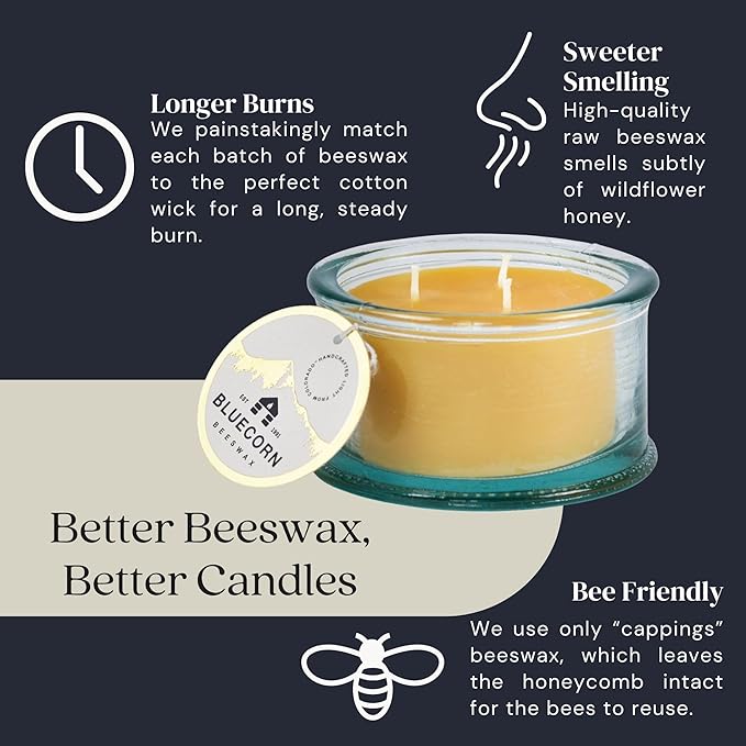 Bluecorn Beeswax 3-Wick Candle, 100% Pure Bees Wax, Lemongrass Cassia & Rosemary Essential Oil Candle Wax, Clean Burning, Long Lasting, Gifts for Women & Men, American Made, 10 Oz