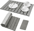 Large Stone Dish Drying Mat for Kitchen Counter, 2PCS Quick Dry Stone Dishes Mats, Foldable Water Absorbing Diatomaceous Earth Drying Pad for Bottles Dish Cups(Light Gray 24"×16" & 8"x5")