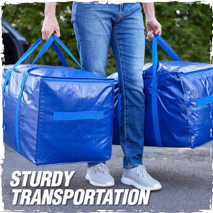 RUGGED RHINO 6 Pack Heavy Duty Extra Large Moving Bags, Durable Bag with Strong Handles and Zipper, Moving Boxes Alternative for College Packing, Holiday Décor, Space Saving Storage with Label, Clear