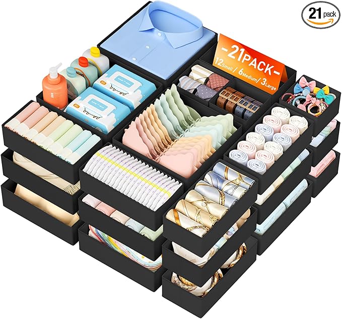 DIMJ Drawer Organizer Clothes Storage - 21 Pack Baby Dresser Organizer for Nursery Closet Organization, Fabric Drawer Organizer Bins for Underwears Socks Bras, Foldable Storage Dividers for Bedroom