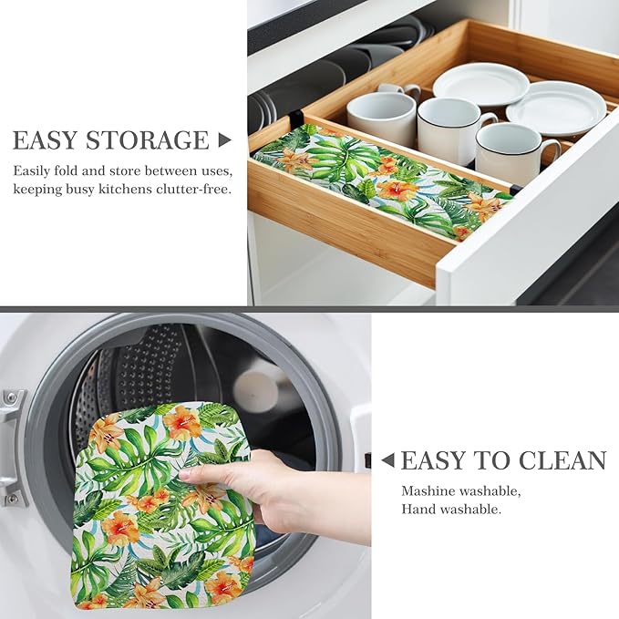 Quick Absorbent Kitchen Drying Mat - Stylish Patterns Dish Drying Mat- 16×18 Inch & 18×24 Inch Kitchen Drainer Mat for Countertops, Dishes & Glassware