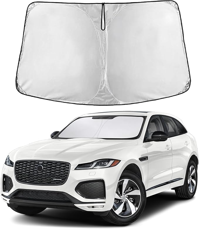 EcoNour Windshield Sun Shade Compatible for Jaguar F-Pace 2016-2025 Front Window Sunshade Foldable Sun Visor UV & Heat Blocking Protection