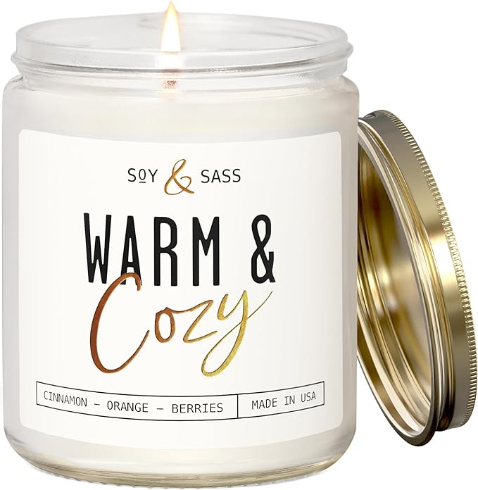 Christmas Candles, Fall Candles, Warm and Cozy' Soy Candle I Berries, Apple & Cinnamon I Infused w/Essential Oils I Warm n Cozy Home Decor I Winter and Holiday Candle I 50Hr Burn I USA Made