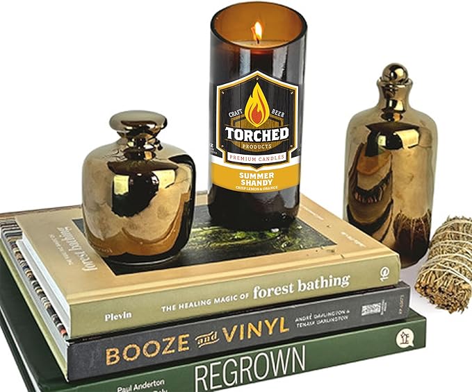 Torched Beer Scented Candles | Natural Soy Wax Candle | Summer Shandy Scent 8 oz | Makes a Great Gift for Men, Beer Lovers, and Collectors | Bar Man-Cave Decor and Accessories