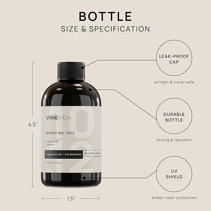 VINEVIDA [4 Fl Oz] Luxury Hotel Scent Diffuser Oil - Scent No.1012 Inspired by Ritz Carlton Hotel, Fragrance for Cold Air Diffuser, Home Luxury Scents, Scents Collection Essential Oil for HVAC