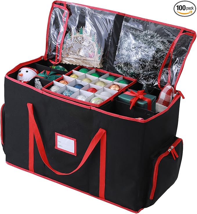 Large 2-in-1 Christmas Ornament Storage Box - High Capacity Storage, Easy Organization Protect Your Holiday Decorations (Black)