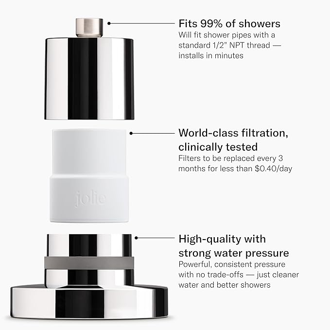The Jolie Filtered SHOWERHEAD with Shower Water Filter System- High Pressure Showerhead, Hair and Skincare Accessory to Improve Beauty and Personal Care Routine (New Brushed Steel)