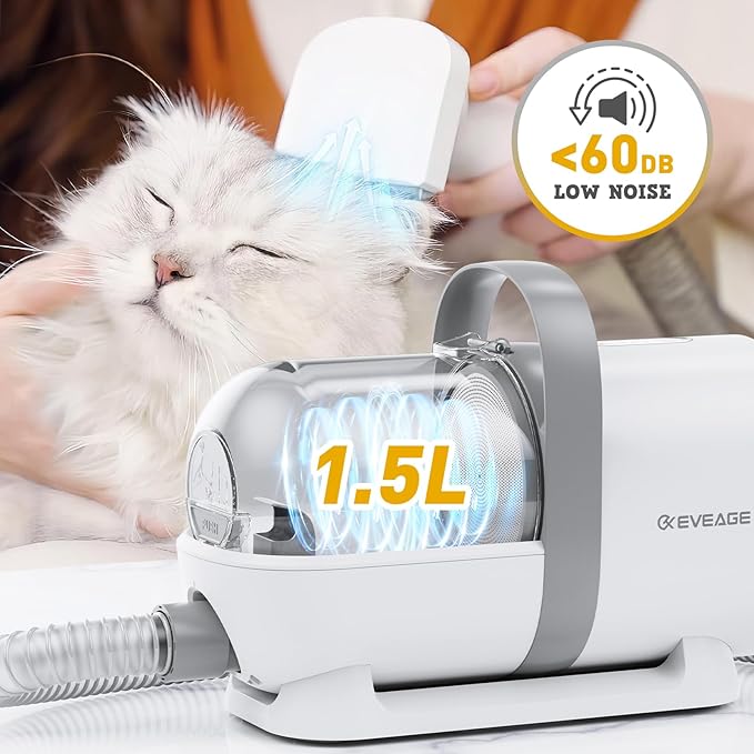 EVEAGE Dog Grooming Vacuum, 13000Pa Strong Grooming, 1.5L Large Capacity Dust Cup, Low Noise Pet Hair Vacuum, 7 Grooming Tools & 6 Nozzles for Cat & Dog Hair