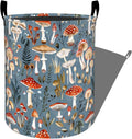Cute Mushroom and Green Leaves Laundry Basket with Handles, 19.7"x15.7" Clothes Foldable Laundry Hamper Organizer for Dorm Nursery Bedroom Bathroom Decor, Toy Storage Bin for Kids