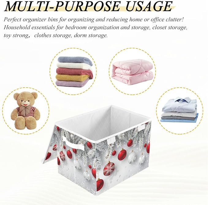 senya Christmas Baskets Collapsible Storage Bins with Lids, Christmas Snowflakes Balls Pattern Storage Boxes Clothes Baskets for Organizing, B06D22020