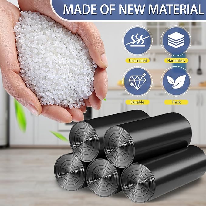 T.FORING 8 Gallon Trash Bags Heavy Duty - 30 Liters Black Garbage Bags,0.94 Mil Thick,220 Count,Medium Leakproof and Unscented Wastebasket Can Liners for Kitchen Home Toilet