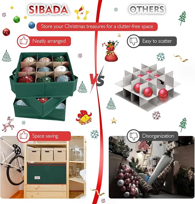 Large Christmas Ornament Storage Box with 6 Drawer Style Trays Fits 54 of 4" Ornament Balls - Side Opening, Christmas Container Perfect for Holiday Decorations, 600D Oxford Fabric Tear-Proof