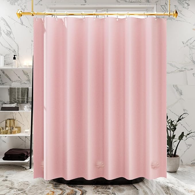 AmazerBath Light Pink Shower Curtain Plastic 72x72 Inches, Premium PEVA Shower Curtain Pink, 8G Heavy Duty Shower Curtains for Bathroom with 3 Big Weighted Stones and 12 Rustproof Grommets