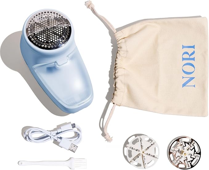 Nori Trim Fabric Shaver - Lint Remover for Clothes & Furniture Couch Pilling - Sweater Pill Remover - Clothes Shaver with 6 Precision Blades - Wireless and Rechargeable - Blue