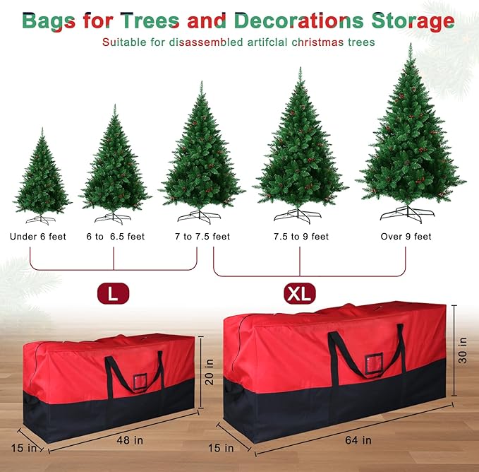 Christmas Tree Storage Bag, Fits Up to 9 Ft Artificial Trees, Large Heavy-Duty Waterproof Storage Bags with Reinforced Handles, Dual Zippers & Card Slot, 600D Oxford Extra Large Moving Bags