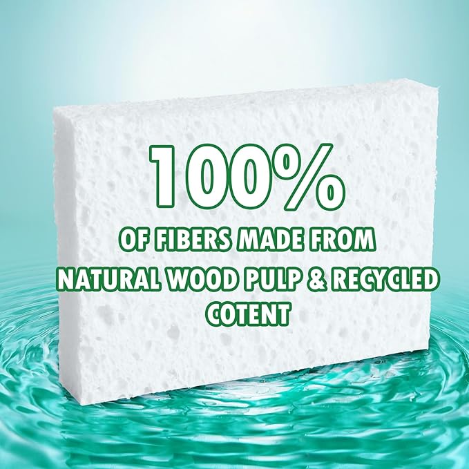 Vilphel White Plant Based Sponges for Kithcen, 24 Count, Dehydrate, Natural, Organic, Non Abrasive, No odor, Durable Washable Recycled Soft Bio-Based Cellulose Sponge for Washing Dishes and Countertop