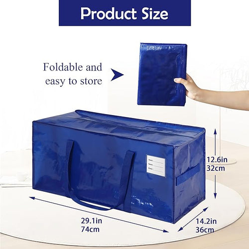 8 Pack Heavy Duty Extra Large Moving Bags with Handles,Waterproof Foldable Storage Totes,Clothing Storage Bags,Packing Moving Boxes for College Supplies & Seasonal Storage, Blue