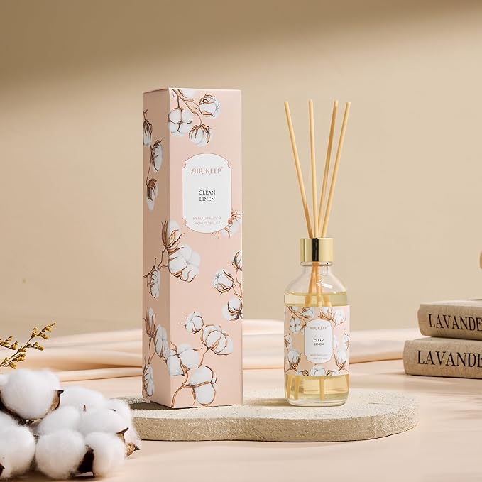 Airkeep Reed Diffuser Oil Set with Reed Sticks, Clean Linen Aromatherapy Oil Scent Diffuser for Home Office Bathroom Decoration Perfume and Gifts 3.38 oz/100ml