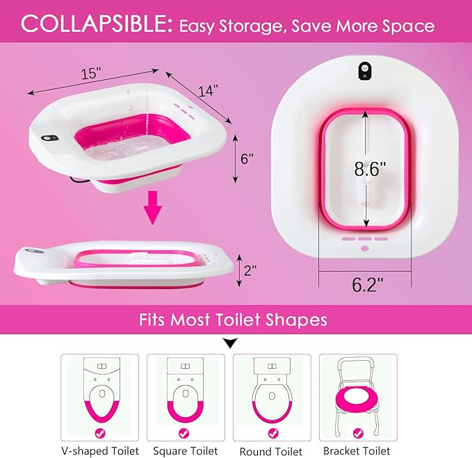 IRWPITW Sitz Bath, Electric Sitz Bath for Toilet Seat, Sitz Bath for Hemorrhoids, Postpartum Care Tub for Women, Hip Bath Bowl, Sits Bath Salts Soak Pan, Yoni Vagina Wash Basin, Collapsible, Red