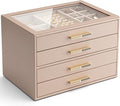 Vlando 4 Layer Jewelry Box for Women, Glass Lid Jewelry Organizer with 4 Drawers for Necklaces Rings Earrings Bracelets - Toffee