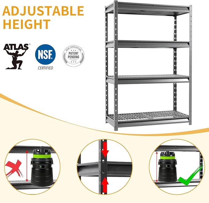 Shuntong The Atlas 48" W Heavy Duty Garage Shelving Unit Load 12000 Lbs, 4-Tier Metal Shelves for Storage, Adjustable All Steel Industrial Shelf, 48" W x 24" D x 72" H, Grey