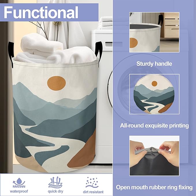 Laundry Basket-Boho Sun Moon Mountains Foldable Waterproof Oxford Cloth Funny Tote Bag Laundry Hamper Clothes Storage Bucket Organizer For Bathroom/Laundry Storage/Bedroom Storage Basket