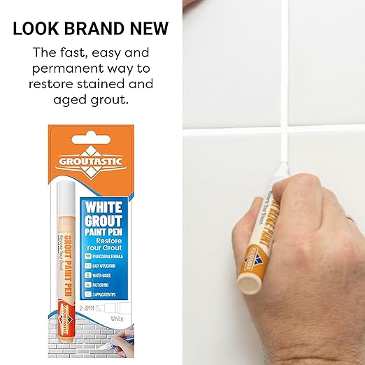 White Grout Paint Pen – Tile Grout Colorant & Sealer Marker, Quick-Dry, 3 Adjustable Tips (2-3 mm), Ideal for Bathroom, Shower, Kitchen Tiles – Restores Grout Lines