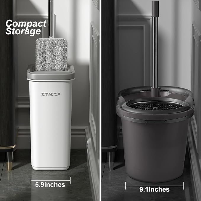 JOYMOOP Mop and Bucket with Wringer Set, Hands Free Flat Floor Mop and Bucket, 60" Mop with 4 Reusable Microfiber Pads, Wet and Dry Use, Floor Cleaning System