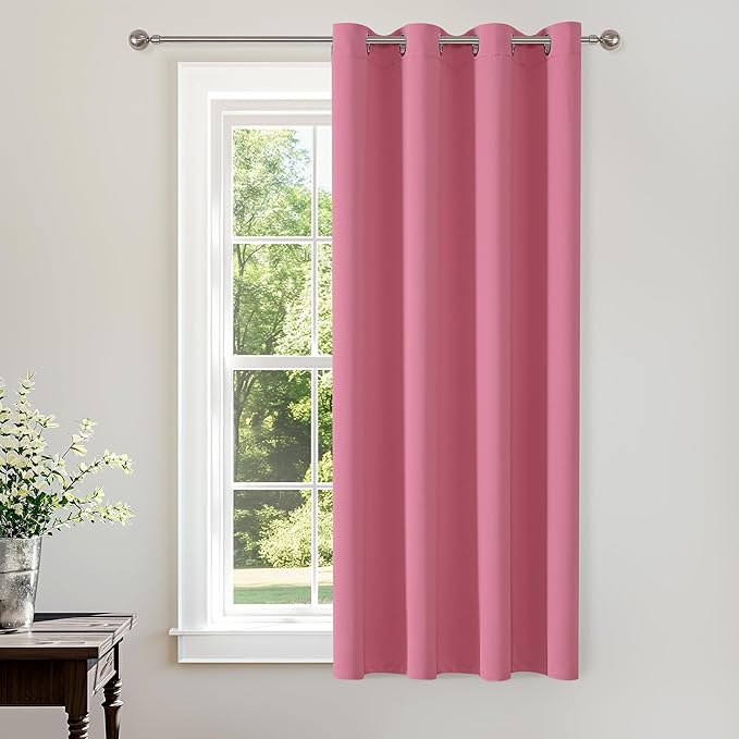 ChrisDowa Grommet Blackout Curtains for Bedroom - Thermal Insulated Room Darkening Curtains for Living Room (1 Panel Set, Pink, 52W x 45L)