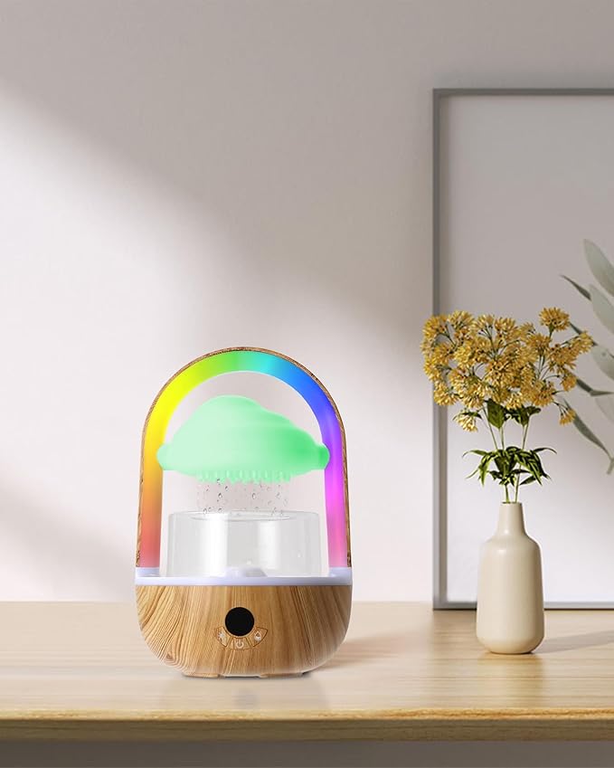 Aromatherapy Essential Oil Diffuser Rainbow Rain Cloud Humidifier Water Drip Mushroom Diffuser with Running Lights & Rain Sounds for Sleeping - Tabletop Water Fountain & Night Light