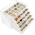 Acrylic Jewelry Box with 5 Drawers, Clear Earring Storage Organizer Display Case for Women Girls, Beige