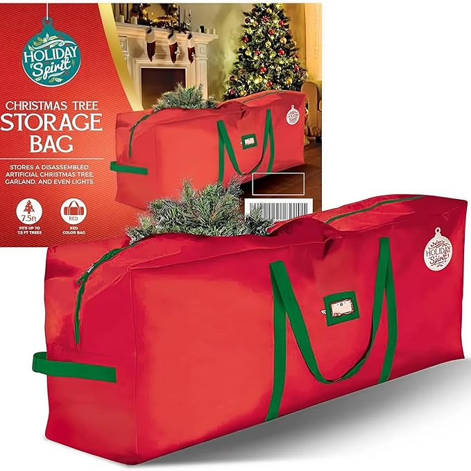 Holiday Spirit Christmas Tree Storage Bag for 7.5 Ft Trees, Heavy Duty 600D Oxford Canvas Christmas Trees Bag with Reinforced Handles and Dual Zipper, Waterproof Tear-Resistant Xmas Tree Storage Bags