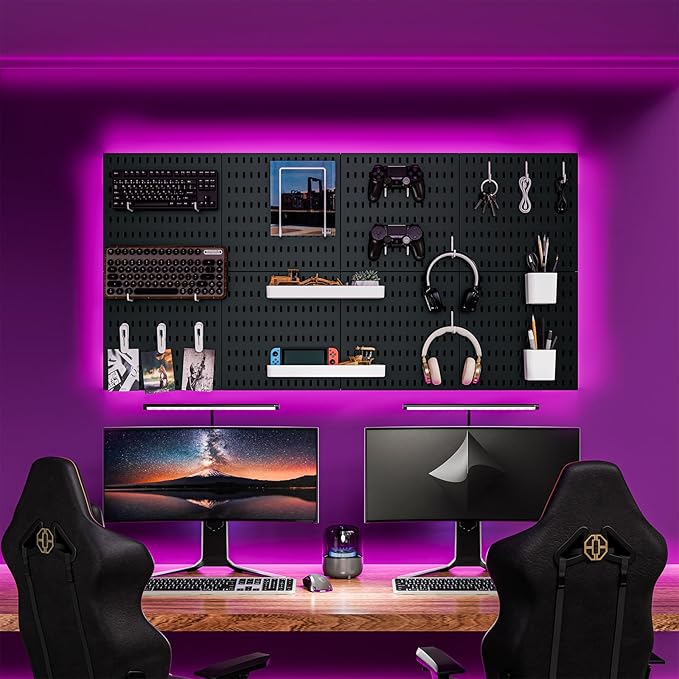 RIVTUN Wall-Mounted Pegboard Kit, 25.2" x 25.2" Organizer Panel – Large, Cost-Effective & Nail-Free Installation Black