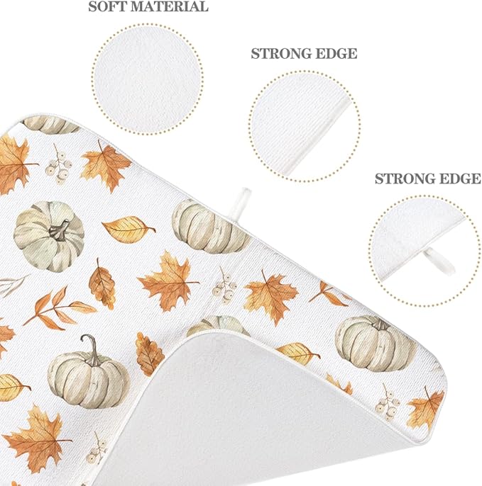 Fall Dish Drying Mat 18 x 24 Inch Thanksgiving Pumpkin Maple Leaf Drying Mat for Kitchen Counter Absorbent Farmhouse Harvest Autumn Pumpkin Dishes Dry Pad for Drainer Rack Kitchen Fast Dry