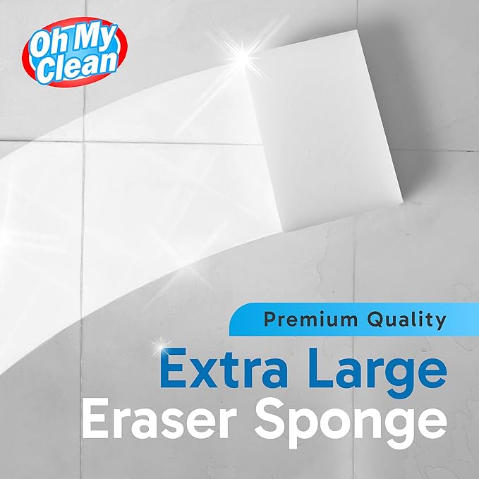 (100 Pack) Extra Large Eraser Sponge - Extra Thick, Long Lasting, Premium Melamine Sponges in Bulk - Multi Surface Power Scrubber Foam Cleaning Pads - Bathtub, Floor, Baseboard, Bathroom, Wall Cleaner